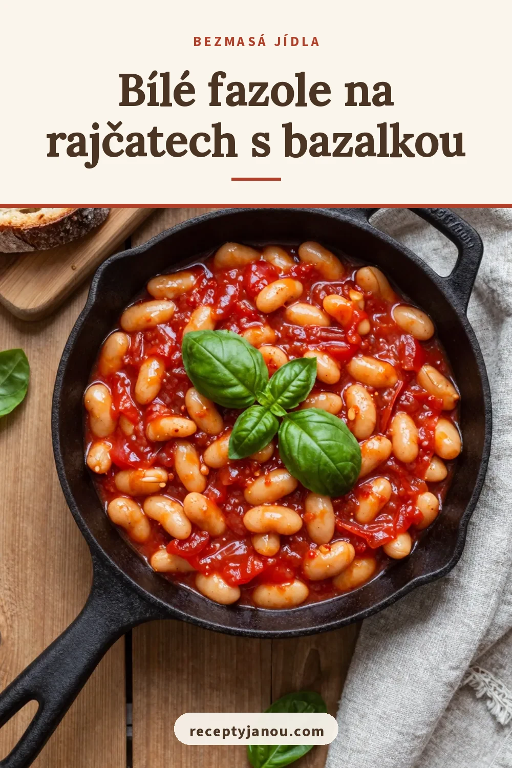 Bílé fazole na rajčatech s bazalkou