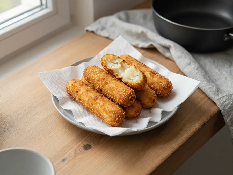 Usmažené krokety odkapávají po fritování