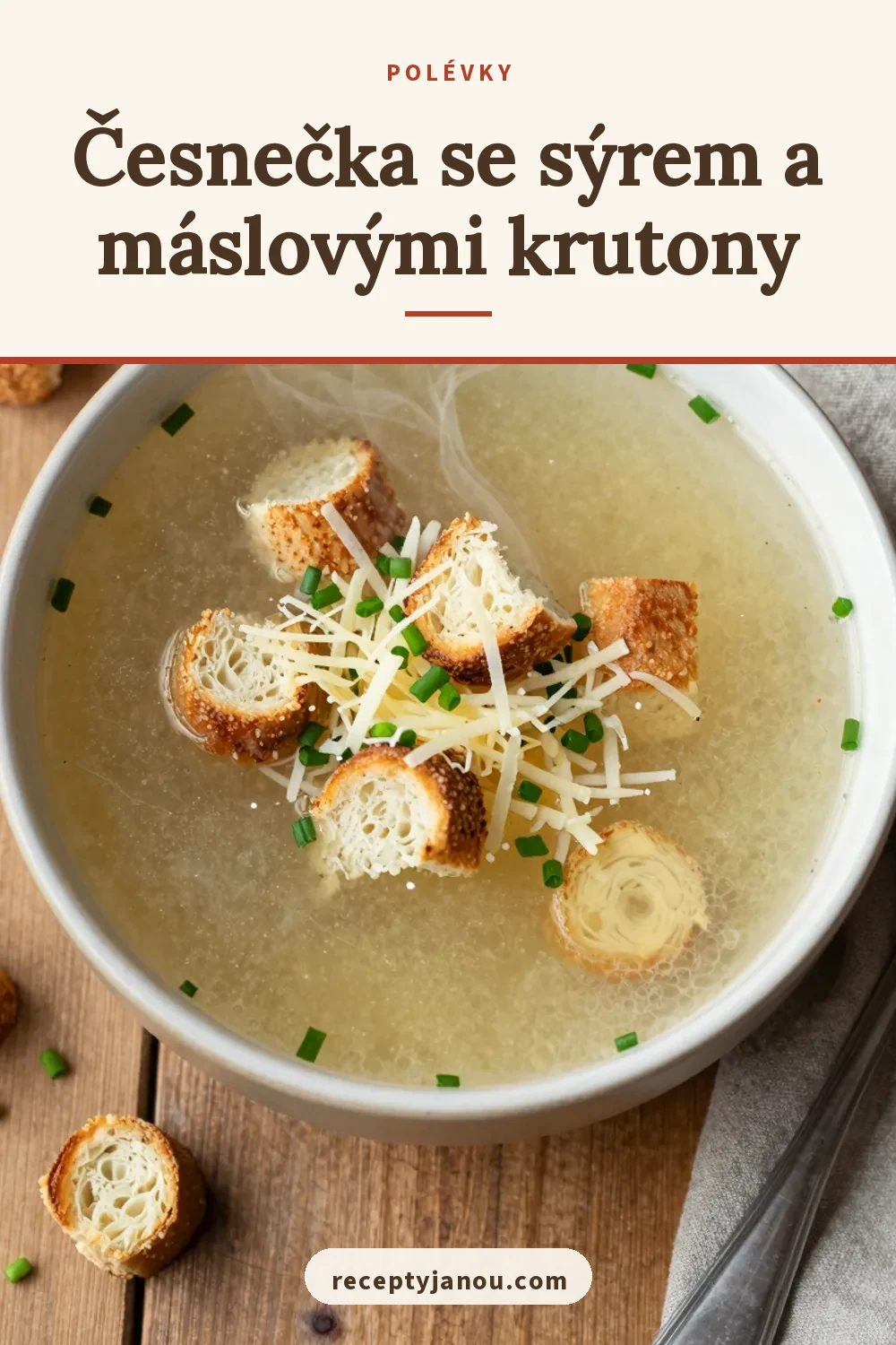 Česnečka se sýrem a máslovými krutony