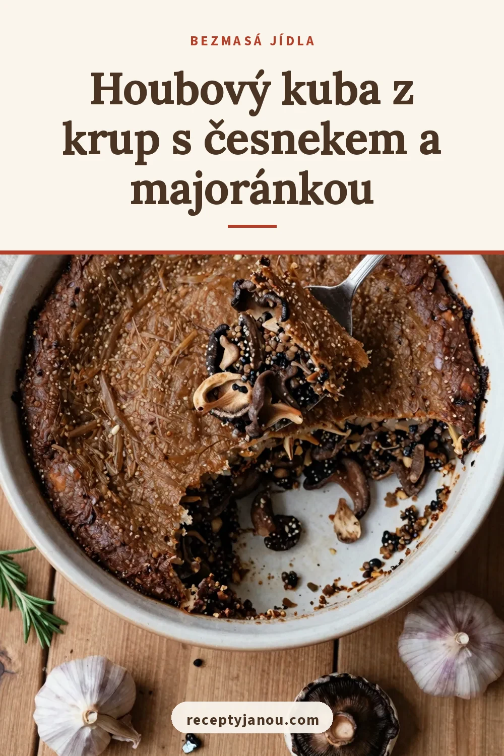 Houbový kuba z krup s česnekem a majoránkou