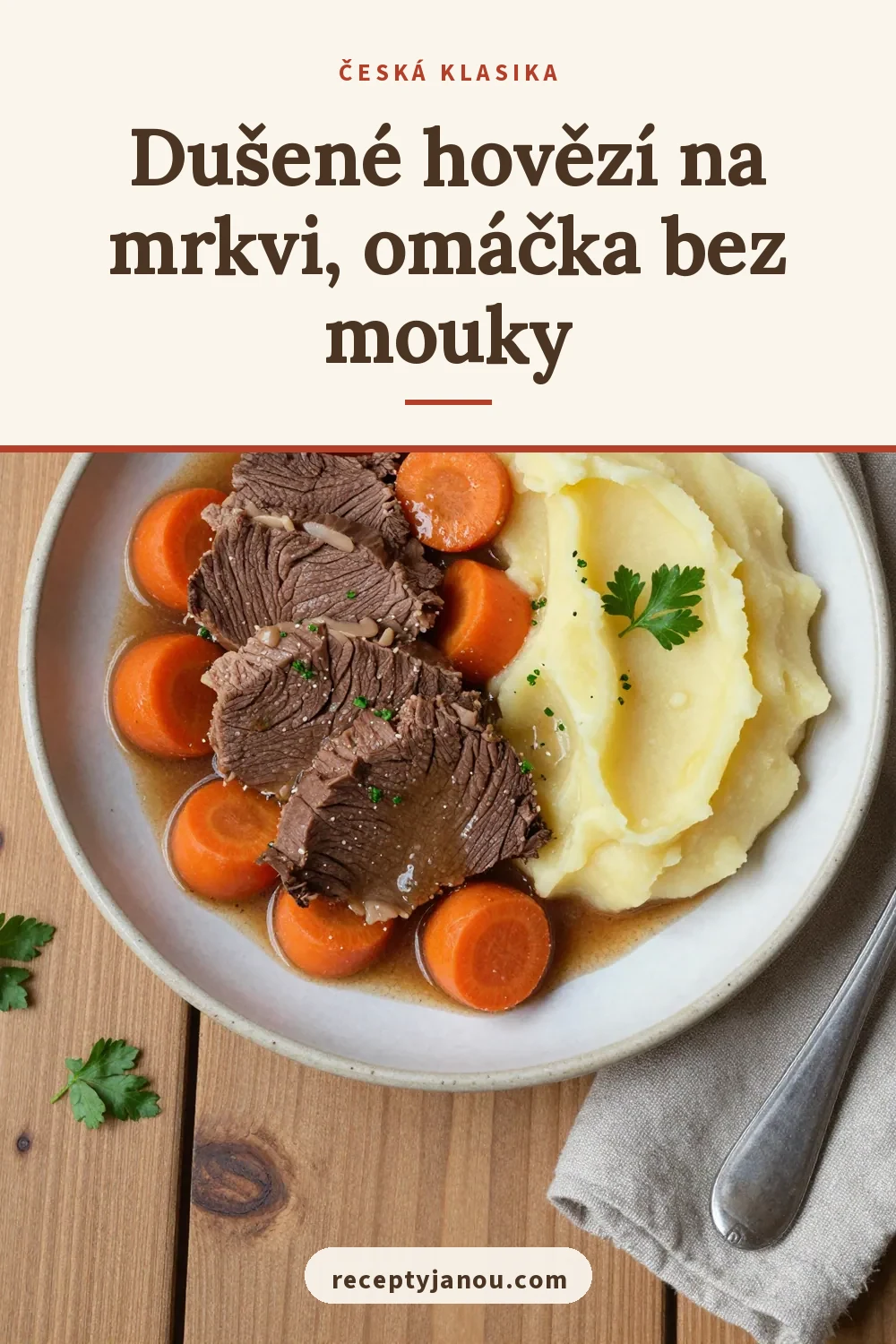 Dušené hovězí na mrkvi, omáčka bez mouky