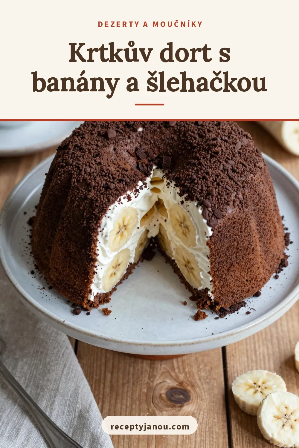 Krtkův dort s banány a šlehačkou