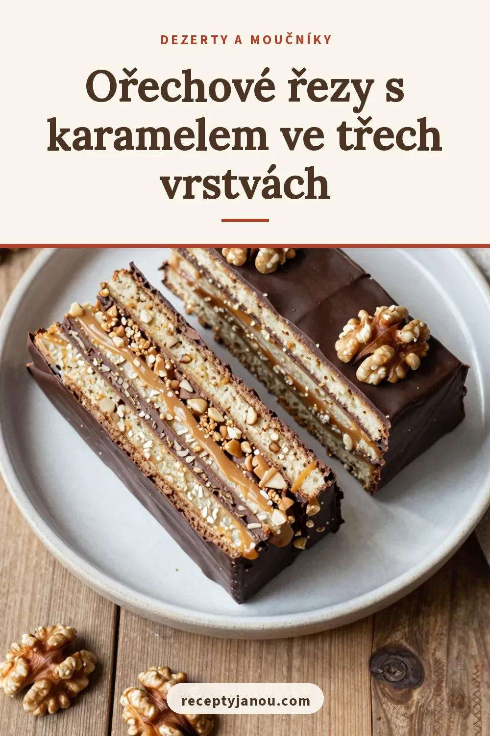 Ořechové řezy s karamelem ve třech vrstvách