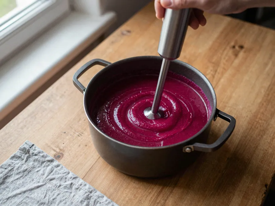 Řepová polévka rozmixovaná dohladka v hrnci