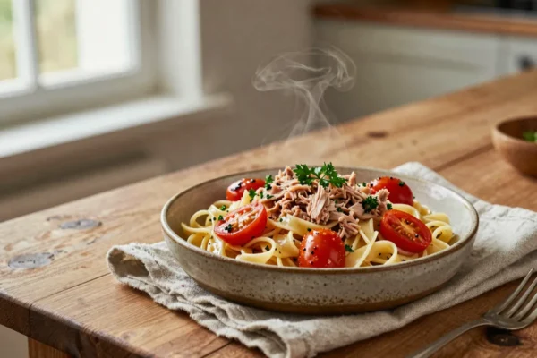 Těstoviny s tuňákem a rajčaty