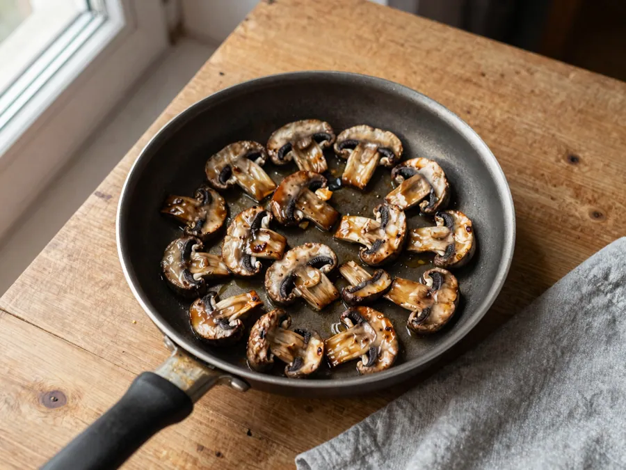 Žampiony restované v jedné vrstvě