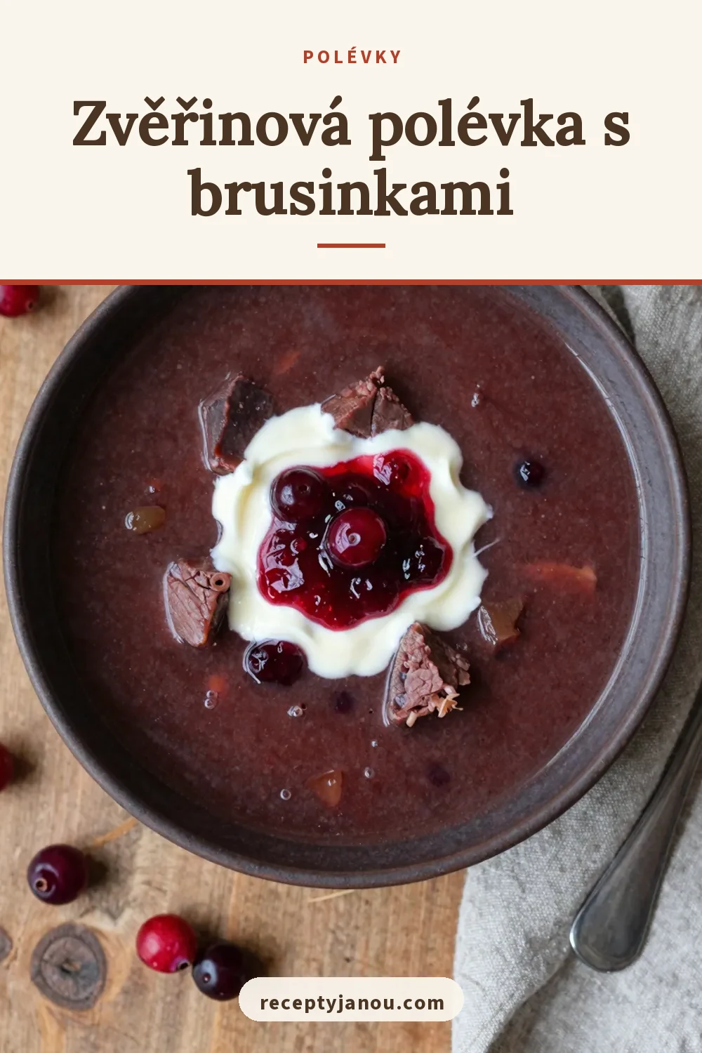 Zvěřinová polévka s brusinkami